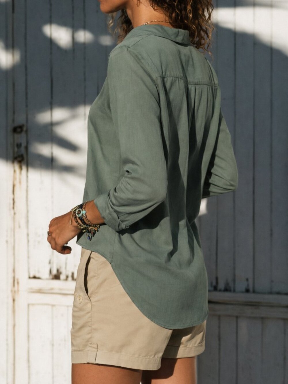 High Quality Olive Green Shirt | Boutique Style Italian-Inspired Blouse - Picture 3 of 3